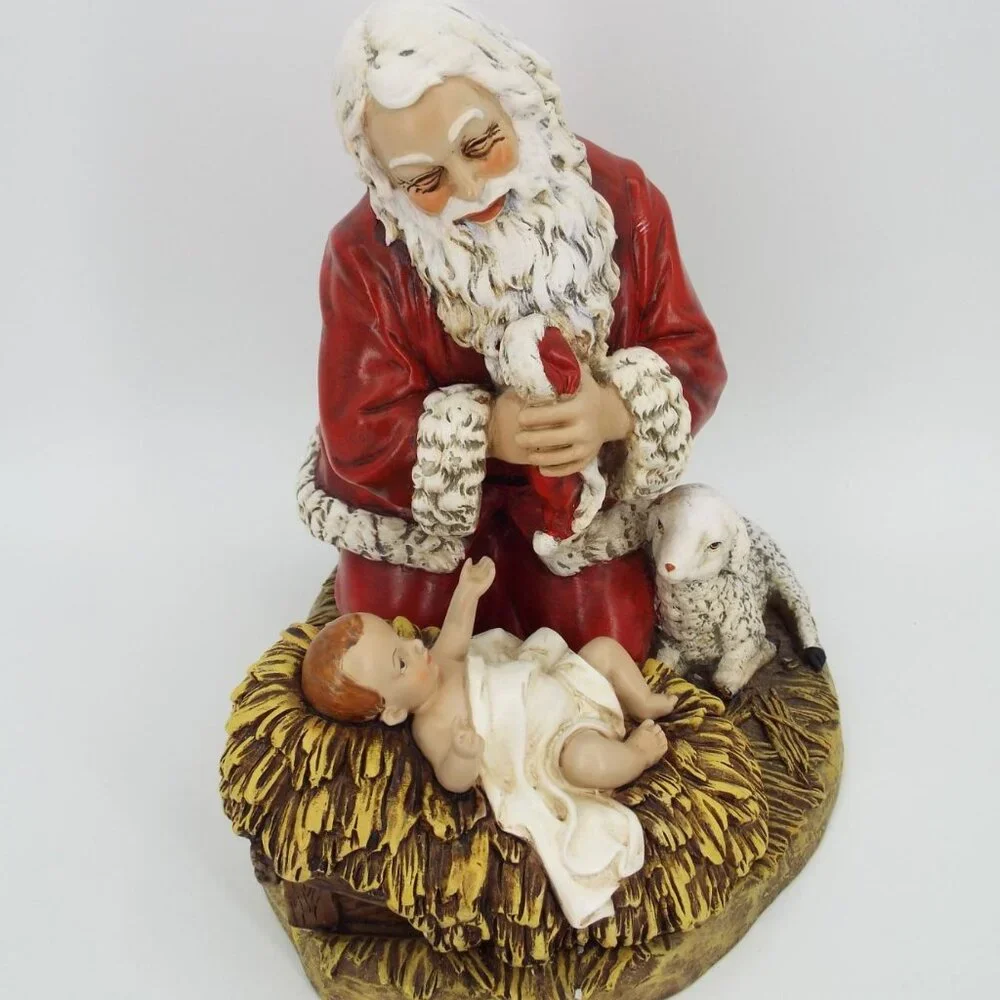 RP Gauer 1983 Roman Kneeling Santa Resin Figurine Baby Jesus Manger